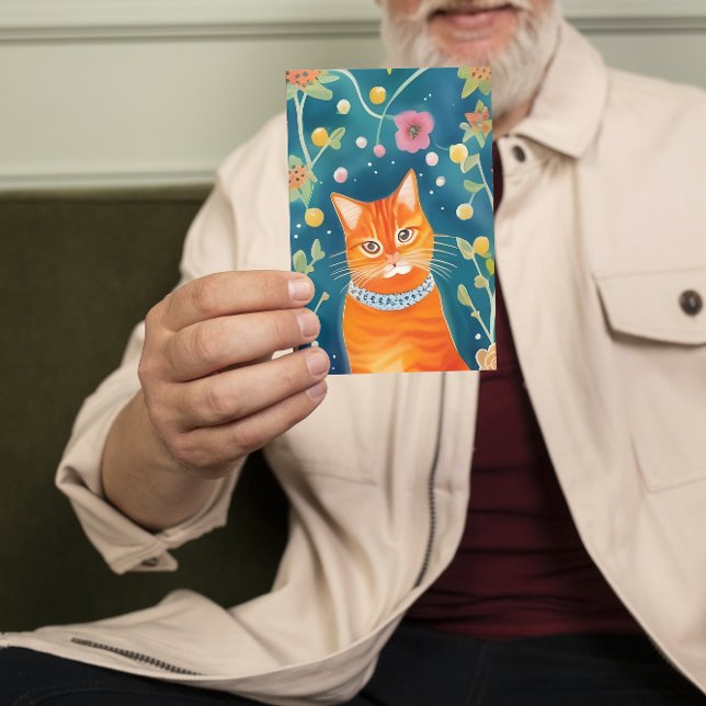 Cartão Whimsical Folart Tabby Cat Flat (Criador carregado)