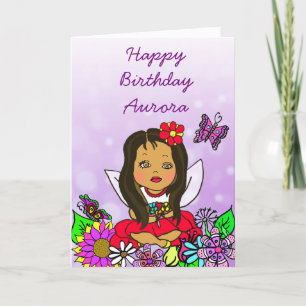 Cartão Whimsical Foley Art Fairy Girl Feliz Aniversário