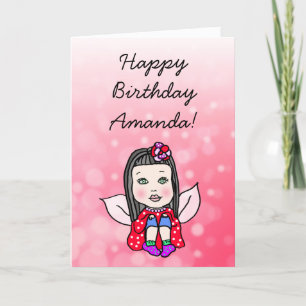 Cartão Whimsical Foley Art Fairy Girl Feliz Aniversário