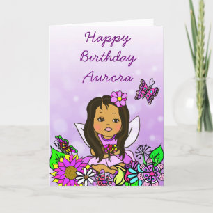 Cartão Whimsical Folk Art Fairy Girl Happy Birthday
