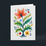Cartão Whimsical Folk Art Floral Tree Botanical<br><div class="desc">Send a beautiful, heartfelt message to your loved ones with this enchanting folk art greeting card. The front cover showcases a magnificent, symmetrical floral tree design, complete with a bright orange main blossom, intricate green leaves, and a charming, naive illustration style. The light canvas texture background gives the card a...</div>