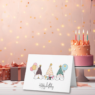 Cartão Whimsical Gnomo Trio Parabéns