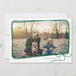 Cartão Whimsical Green Ribbon Frame Holiday Photo