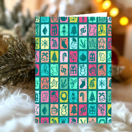 Cartão Whimsical Grid Cute Custom Christmas Holiday
