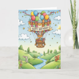 Cartão Whimsical Hot Air Balloon Woodland Birthday Card