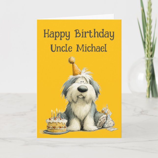 Cartão Whimsical Old English Sheepdog Birthday Card (Frente)