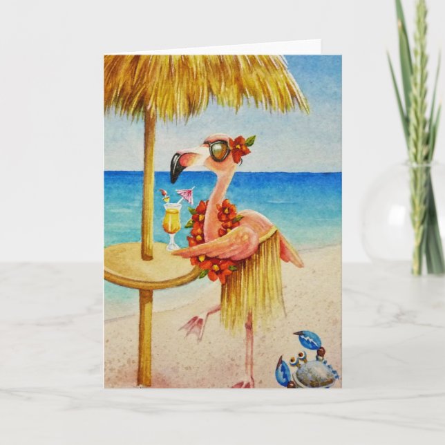 Cartão Whimsical Pink Flamingo N.º 4 Arte por Aquarela (Frente)