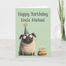 Cartão Whimsical Pug Dog Birthday Card