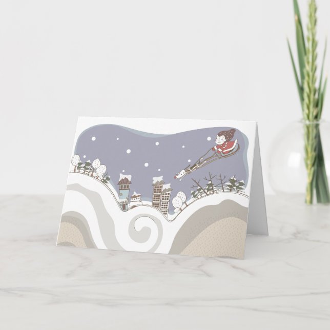 Cartão Whimsical Sleigh Photo Greeting (Frente)