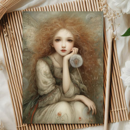 Cartão Whimsical Woodland Fairy Portrait with Dandelion