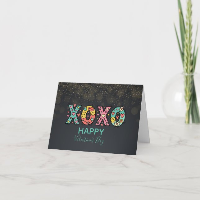 Cartão Whimsical "XOXO"Hearts Happy Valentine's Day (Frente)