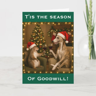 Cartão Whippet and Squirrel Christmas greetings card