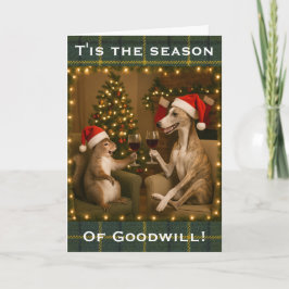 Cartão Whippet and Squirrel Christmas greetings card