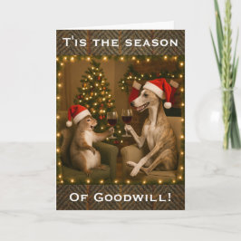 Cartão Whippet and Squirrel Christmas greetings card