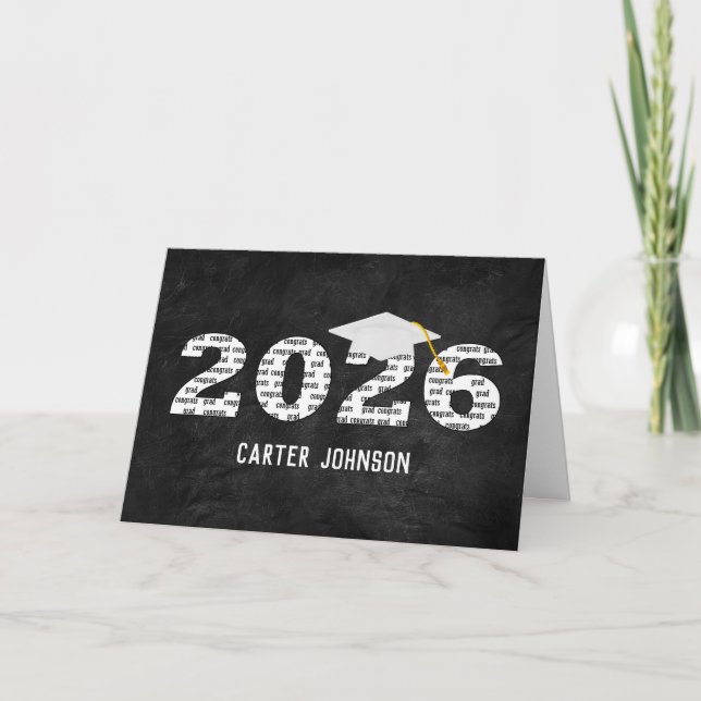 Cartão White 2026 Graduation Cap On Black Leather (Frente)