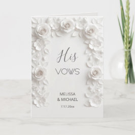 Cartão White 3D Roses Wedding Vow Card