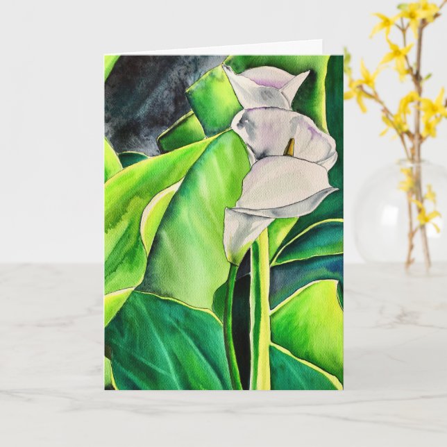 Cartão White Arum Lily Watercolor, floral tropical (Flor Amarela)