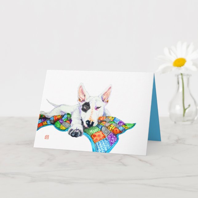 Cartão White Bullterrier sobre Patchwork - Arte (Planta pequena)