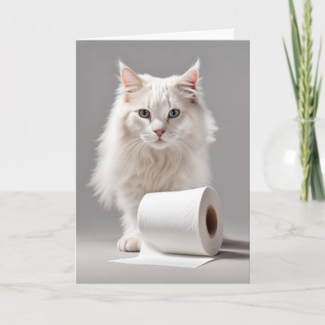 Cartão White Cat com Toliet Paper (Frente)