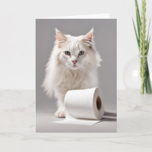 Cartão White Cat com Toliet Paper