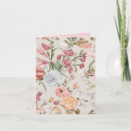 Cartão White Cats Pink Roses Floral Flat Thank You Card