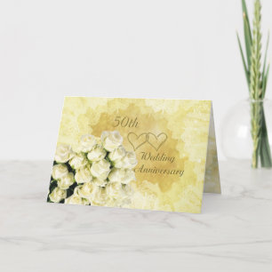 Cartão White - cream roses 50th Wedding Anniversary Card