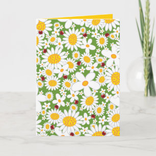 Cartão White Daisies de Verão e Damas Vermelhas Whimsical