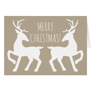Cartão White Deers On Beige Personalizable Christmas