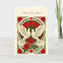 White Doves and Red Roses Art Nouveau