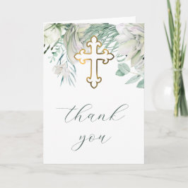 Cartão White Flowers and Greenery Religious Thank You