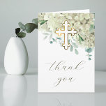 Cartão White Hydrangea Holy Cross Religious Thank You<br><div class="desc">elegant floral Baptism thank you card</div>