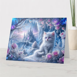 Cartão White Kitten em Fantasy Ice Kingdom