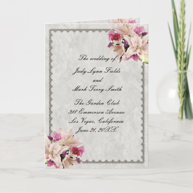 Cartão White Lily Floral Marble Program Card (Frente)