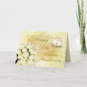 Cartão White roses, bells 50th Wedding Anniversary Card