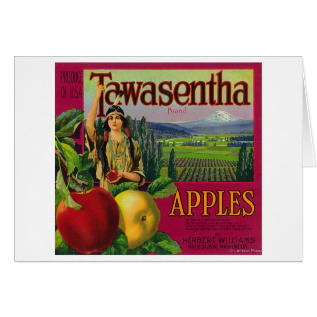 Cartão White Salmon, Washington - Tawasentha Apple Labe (Frente Horizontal)