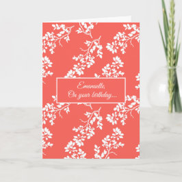 Cartão White Stems on a Coral Background Birthday Card