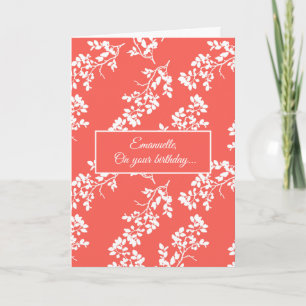 Cartão White Stems on a Coral Background Birthday Card