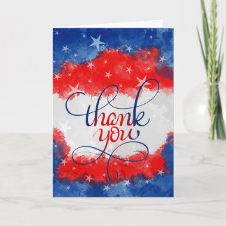 Cartão White Vermelho Militar e Blue Watercolor Obrigado
