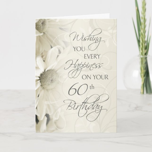 Cartão White Vintage Flowers Happy 60th Aniversário Card (Frente)