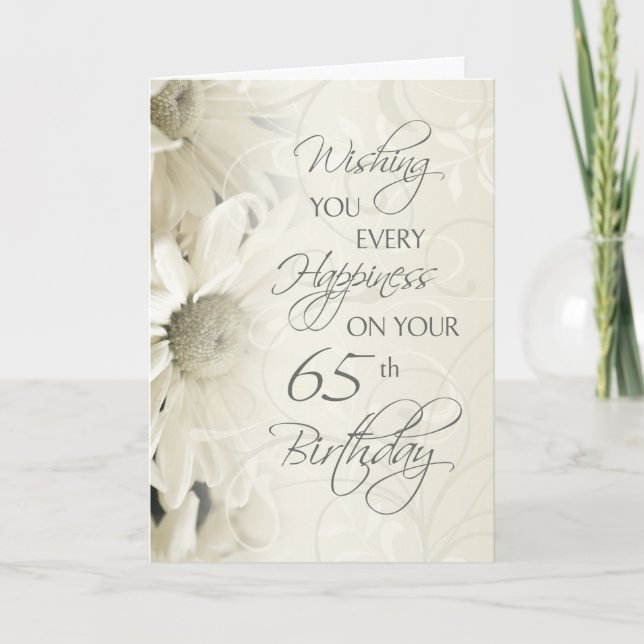 Cartão White Vintage Flowers Happy 65th Aniversário Card (Frente)