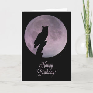 Cartão Wicca Inspirou Feliz Aniversário com Coruja e Lua