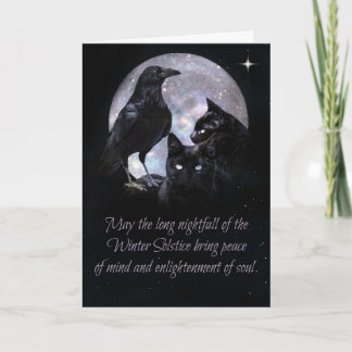 Cartão Wicca Pagã Solstício de Inverno Corvo e Gatos