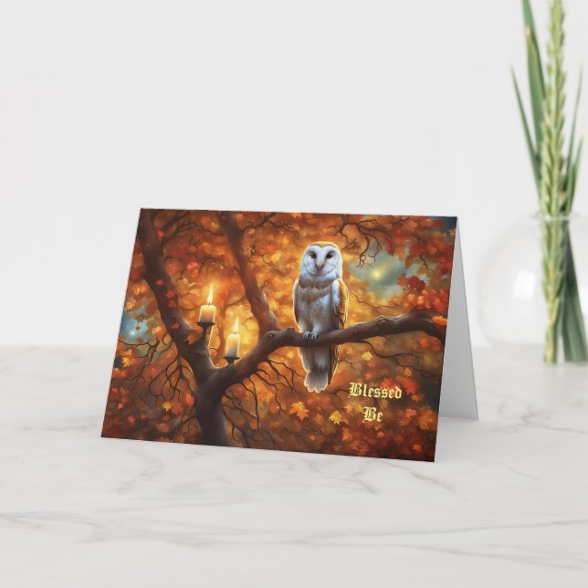 Cartão Wicca Pagan Happy Birthday Coruja Vela Mística (Frente)