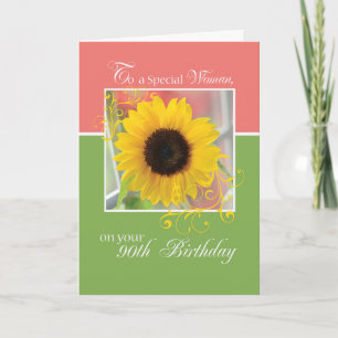 Cartão Wife, 90th Birthday, Just a Note Sunflower