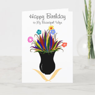 Cartão Wife Birthday Pretty Flowers Black Vase