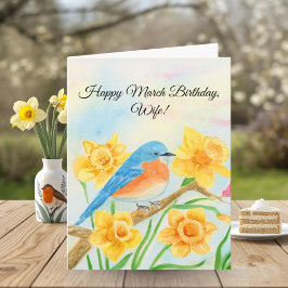 Cartão Wife Happy March Birthday Blue Bird 