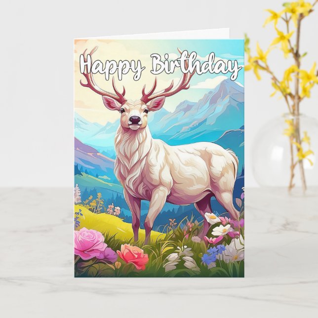 Cartão Wild Deer Buck Happy Birthday (Flor Amarela)
