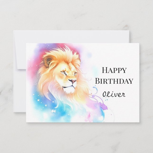 Cartão Wild Elegant Wish Lion Birthday (Frente)