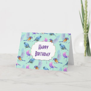Cartão Wild Exotic Birds Colorful Watercolor Birthday