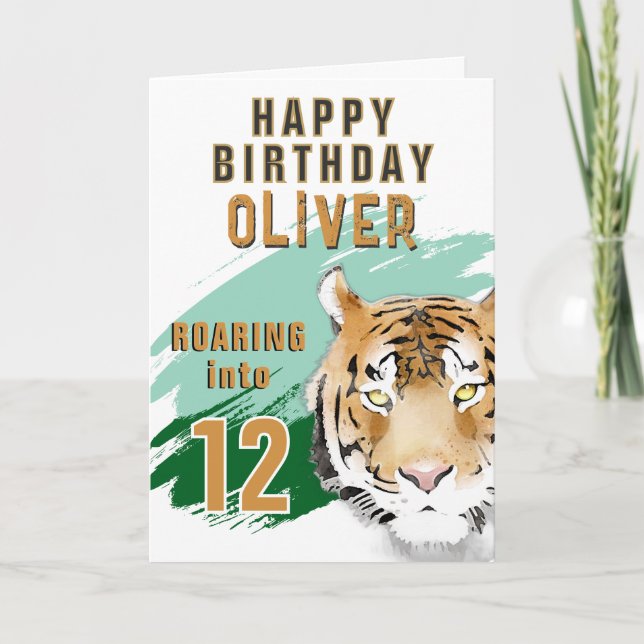 Cartão Wild Tiger Head Watercolor Birthday  (Frente)